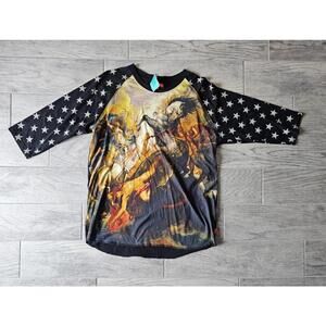NEW Asphalt Black Rome Greece Battle Graphic Shirt 3/4 Sleeve Stars Size 2XL Art